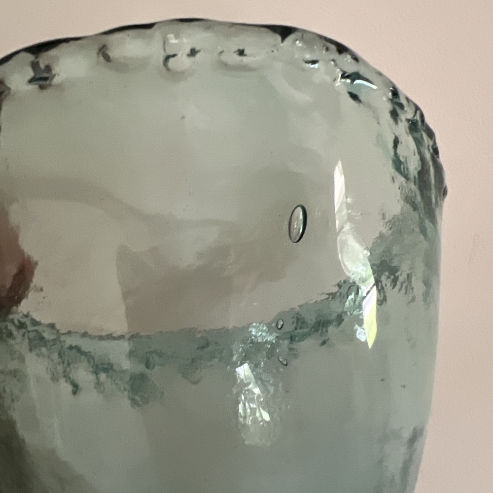 Hand Blown Recycled Glass Bowl Aqua Blue Green Bubble Artisan 6" Handmade - Picture 14 of 14